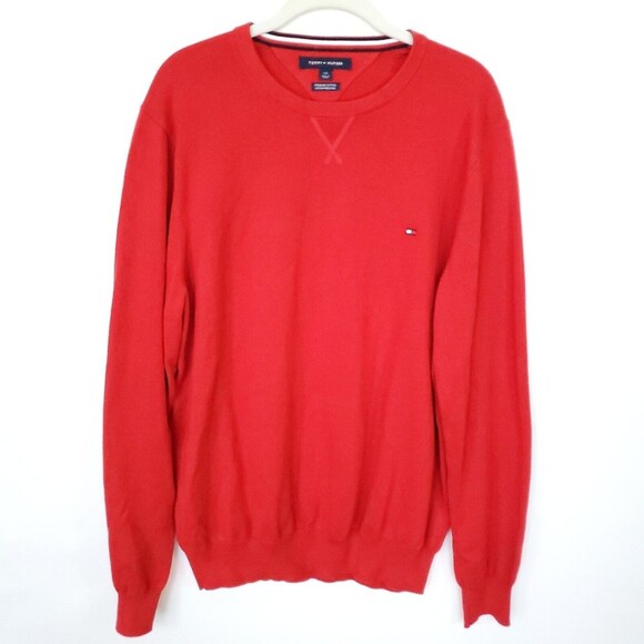 Tommy Hilfiger Other - Tommy Hilfiger Knit Sweater Men's Large Red Long Sleeve Crew Neck Premium Cotton